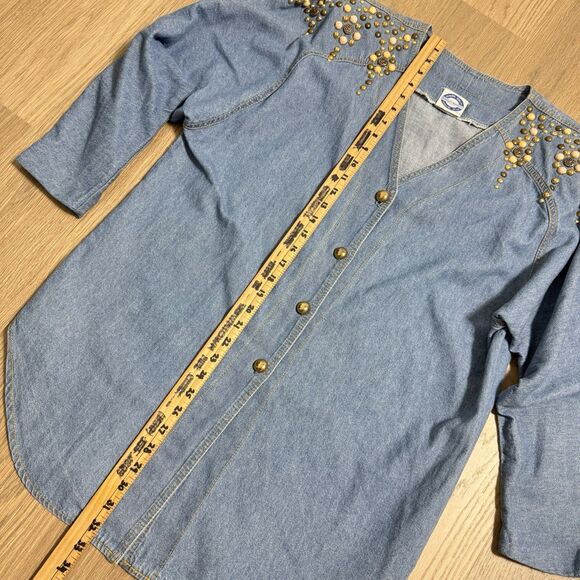 Bingo Bingo Top Women 14 Denim Western Retro Vintage Embellished Beaded 90s USA - Picture 4 of 9